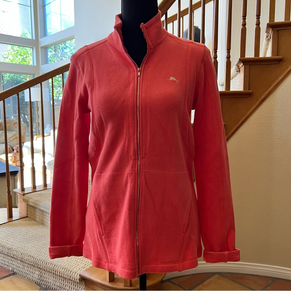 Tommy Bahama Womens Jacket Size XS Coral Full Zip Sweater Pockets Outdoor
